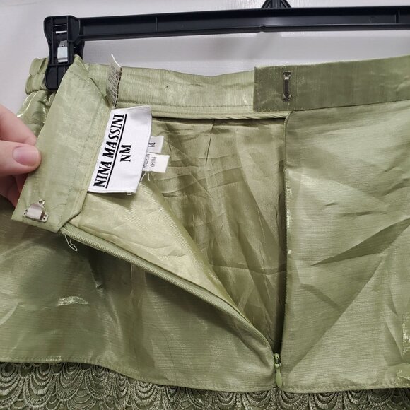 Nina Massini Vintage Avocado Green Taffeta Layered Lace Formal Skirt Plus 14 - Picture 6 of 8
